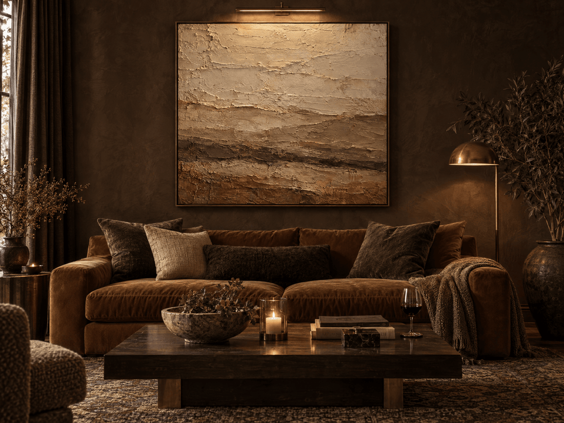 Abstract Landscape Wall Art – Oversized Terracotta and Olive Textured Look Canvas for Living Room - Sense for Decor
