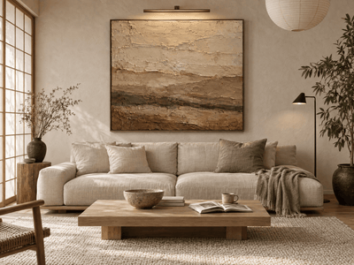 Abstract Landscape Wall Art – Oversized Terracotta and Olive Textured Look Canvas for Living Room - Sense for Decor