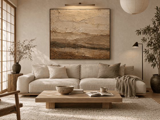 Abstract Landscape Wall Art – Oversized Terracotta and Olive Textured Look Canvas for Living Room