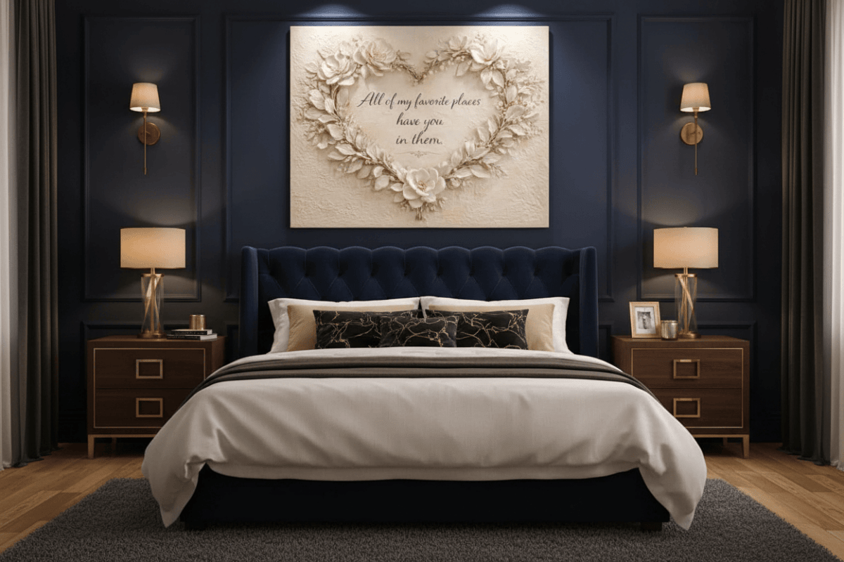 All Of My Favorite Places Floral Heart Wall Art - 3D White Magnolia Canvas with Gold Leaf Accents - Sense for Decor