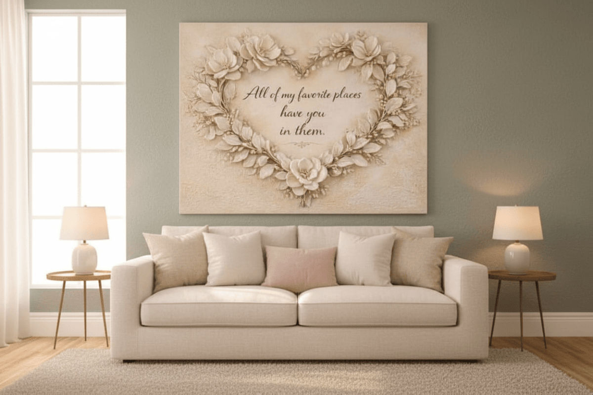 All Of My Favorite Places Floral Heart Wall Art - 3D White Magnolia Canvas with Gold Leaf Accents - Sense for Decor