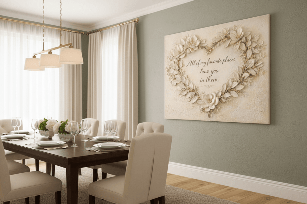 All Of My Favorite Places Floral Heart Wall Art - 3D White Magnolia Canvas with Gold Leaf Accents - Sense for Decor