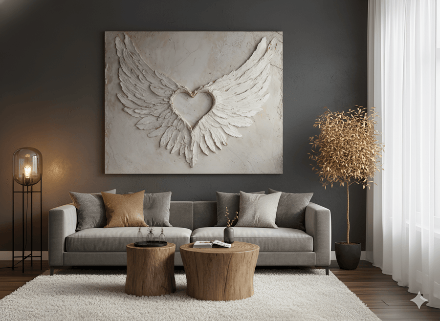 Angel Wings Wall Art – Heart Shaped Wing Design for Bedroom & Living Room Décor - Sense for Decor