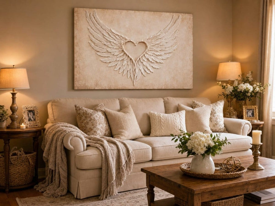 Angel Wings Wall Art – Heart Shaped Wing Design for Bedroom & Living Room Décor - Sense for Decor