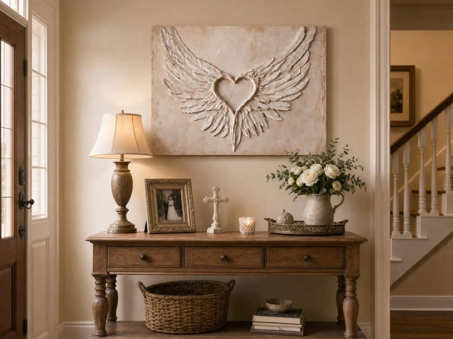 Angel Wings Wall Art – Heart Shaped Wing Design for Bedroom & Living Room Décor - Sense for Decor