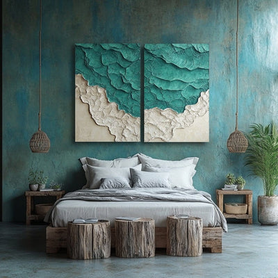 Aqua Shoreline Wall Art – Abstract Coastal Canvas for Bedroom & Tropical Interiors - Sense for Decor