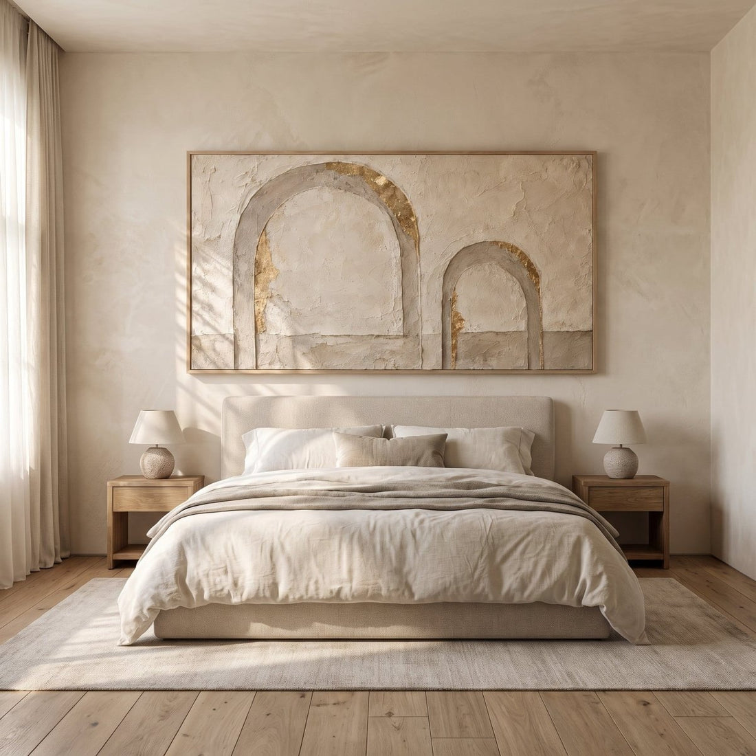 Arch Wall Art – Oversized Panoramic Plaster and Gold Textured Look Canvas for Living Room - Sense for Decor