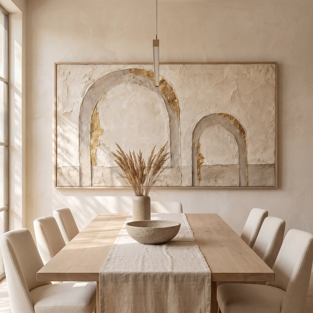 Arch Wall Art – Oversized Panoramic Plaster and Gold Textured Look Canvas for Living Room - Sense for Decor