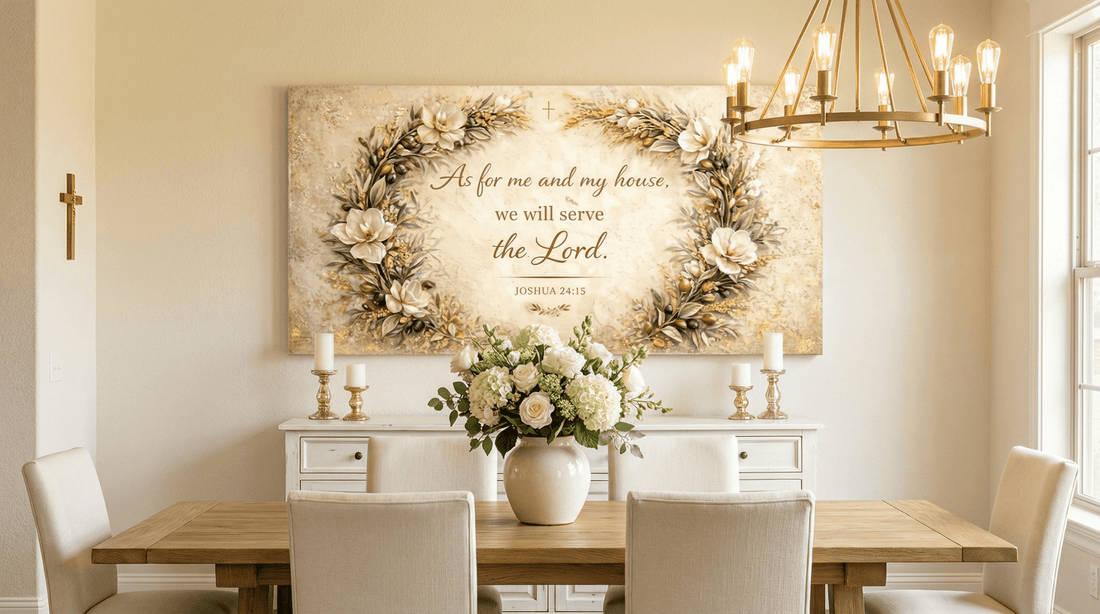 As For Me And My House Wall Art - 3D White Magnolia Scripture Canvas with Gold Leaf - Sense for Decor