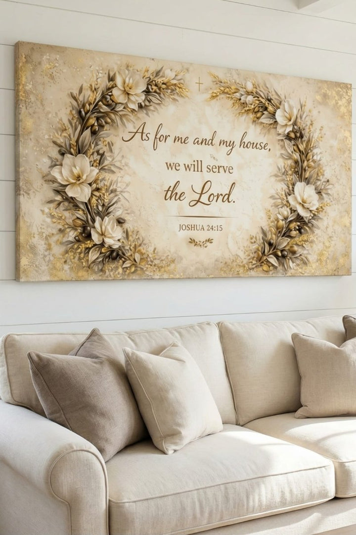 As For Me and My House We Will Serve the Lord Wall Art – Christian Canvas Wall Decor, Joshua 24:15 Scripture Print for Living Room Home Decor - Sense for Decor