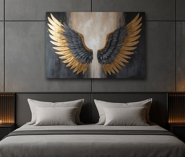 Ascend in Gold Winged Elegance Canvas Print (Flat Finish) - Sense for Decor