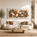 Autumn Magnolia Wall Art – Textured Cream, Sage & Terracotta Leaf Relief Canvas for Living Room