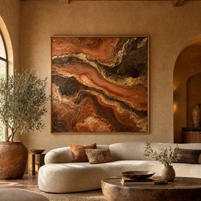 Copper canyon abstract river canvas in a living room