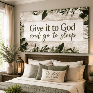 Bedroom Wall Art: Give it to God and go to sleep V8 (Wood Frame Ready To Hang) - Sense for Decor