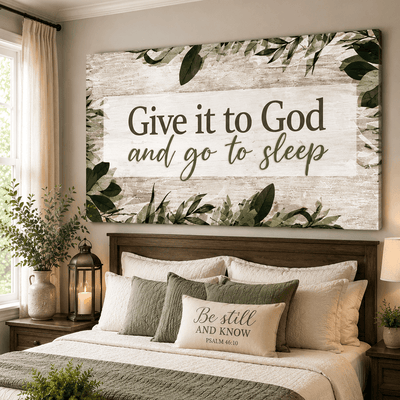 Bedroom Wall Art: Give it to God and go to sleep V8 (Wood Frame Ready To Hang) - Sense for Decor