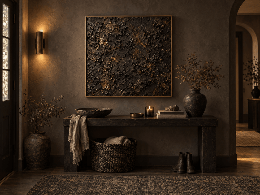 Black and Copper Wall Art – Oversized Charcoal Textured Look Canvas for Living Room - Sense for Decor