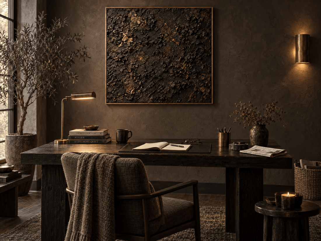 Black and Copper Wall Art – Oversized Charcoal Textured Look Canvas for Living Room - Sense for Decor