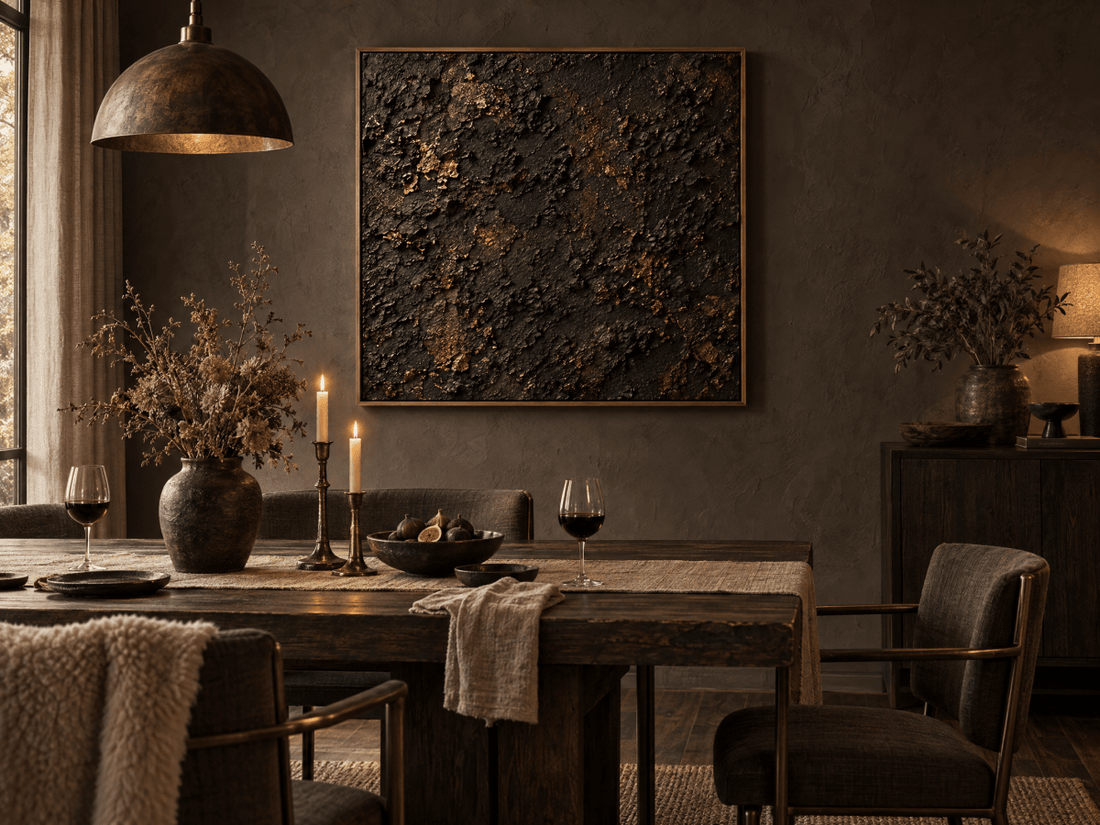 Black and Copper Wall Art – Oversized Charcoal Textured Look Canvas for Living Room - Sense for Decor