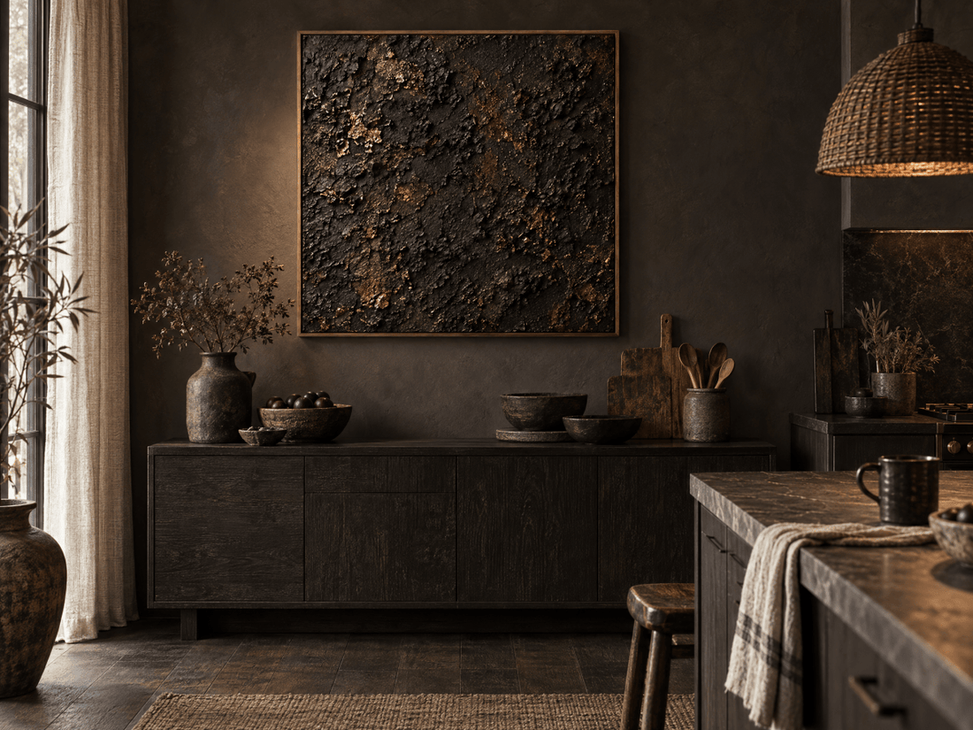 Black and Copper Wall Art – Oversized Charcoal Textured Look Canvas for Living Room - Sense for Decor