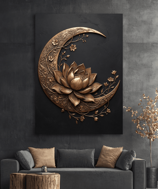 Black and Gold Moon Wall Art – Modern Luxury Canvas Decor (Flat or 3D Hand - Embellished Finish) - Sense for Decor