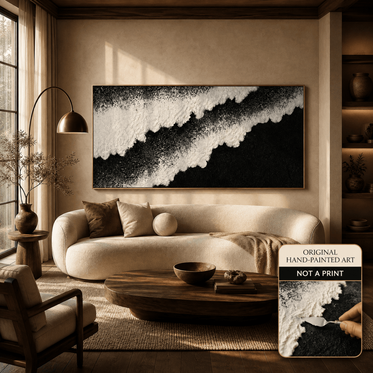Black Sand Shore Wall Art – Hand Painted Atelier Collection - Sense for Decor