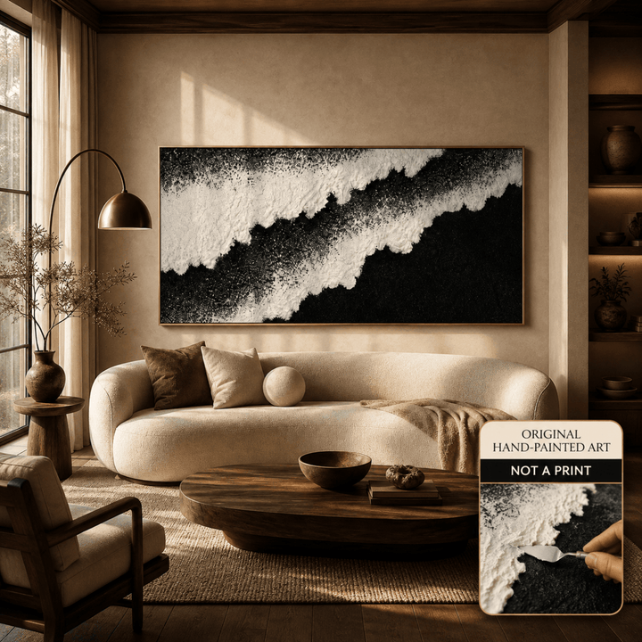 Black Sand Shore Wall Art – Hand Painted Atelier Collection - Sense for Decor