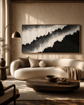 Black Sand Shore Wall Art – Luxury Cream and Charcoal Canvas in Vertical or Horizontal