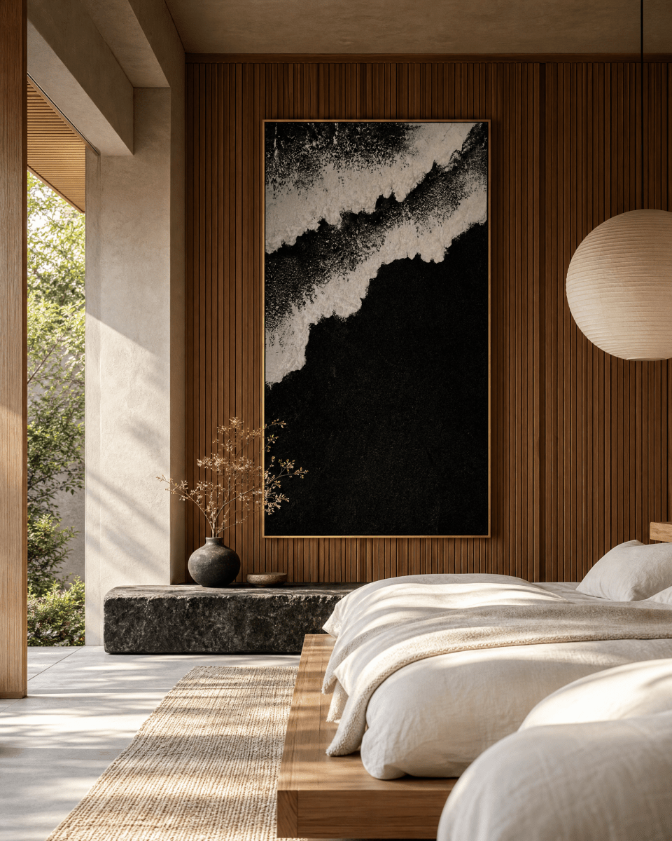 Black Sand Shore Wall Art – Luxury Cream and Charcoal Canvas in Vertical or Horizontal - Sense for Decor