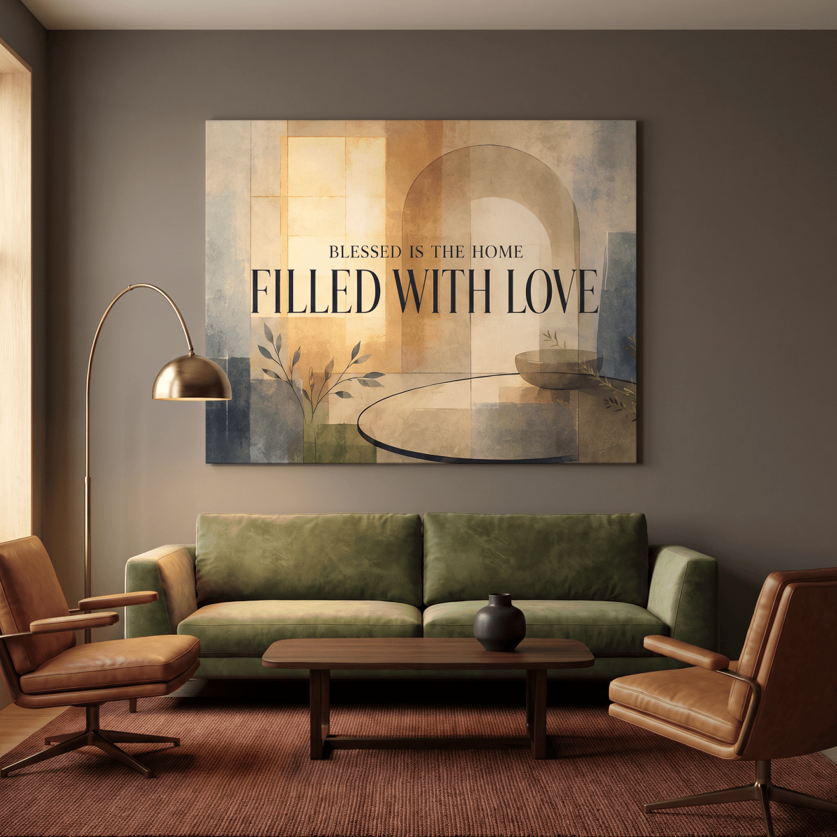Blessed Is The Home Filled With Love Wall Art – Modern Abstract Canvas in Warm Neutral Cream & Gold - Sense for Decor