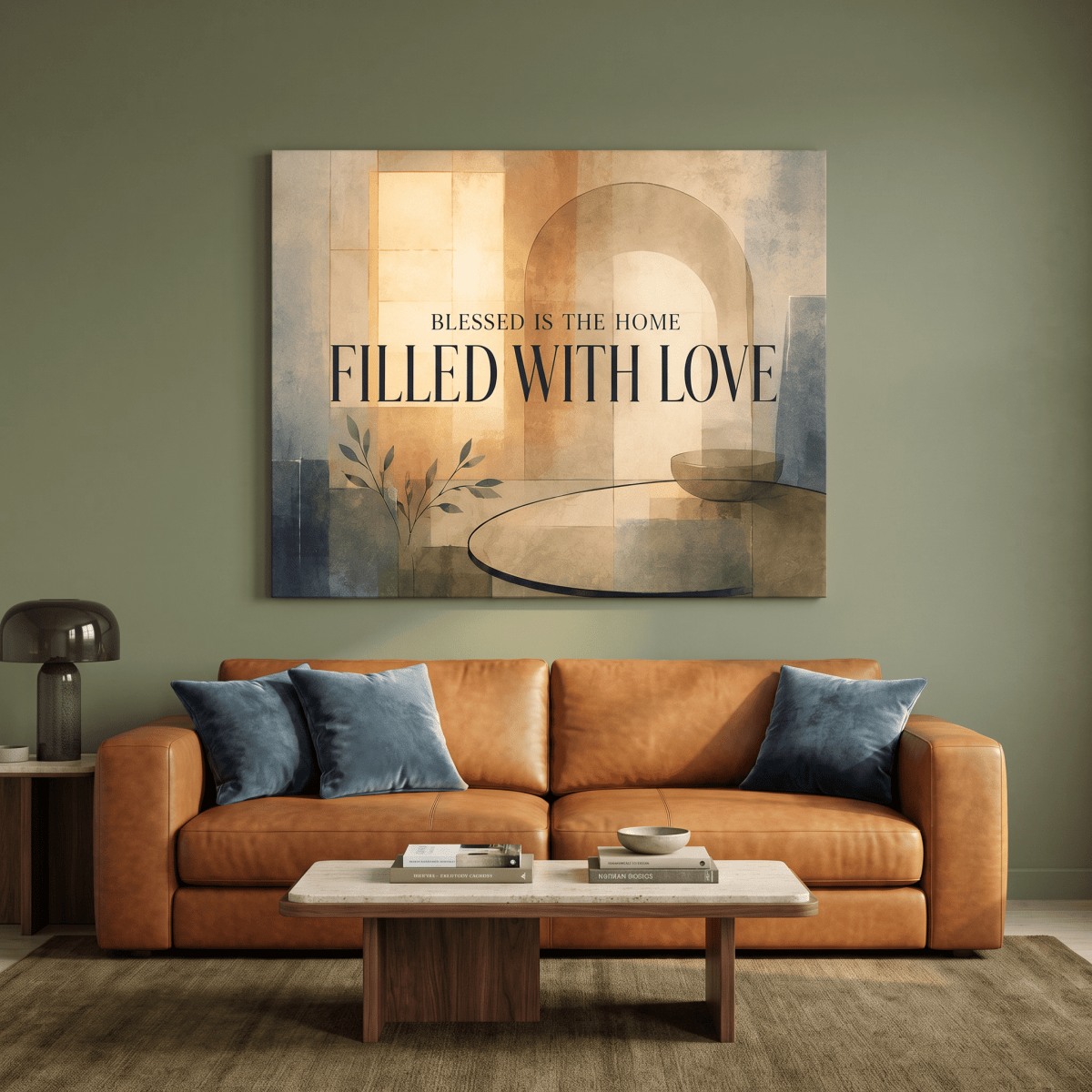 Blessed Is The Home Filled With Love Wall Art – Modern Abstract Canvas in Warm Neutral Cream & Gold - Sense for Decor