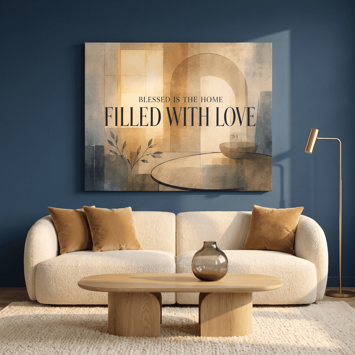Blessed Is The Home Filled With Love Wall Art – Modern Abstract Canvas in Warm Neutral Cream & Gold - Sense for Decor