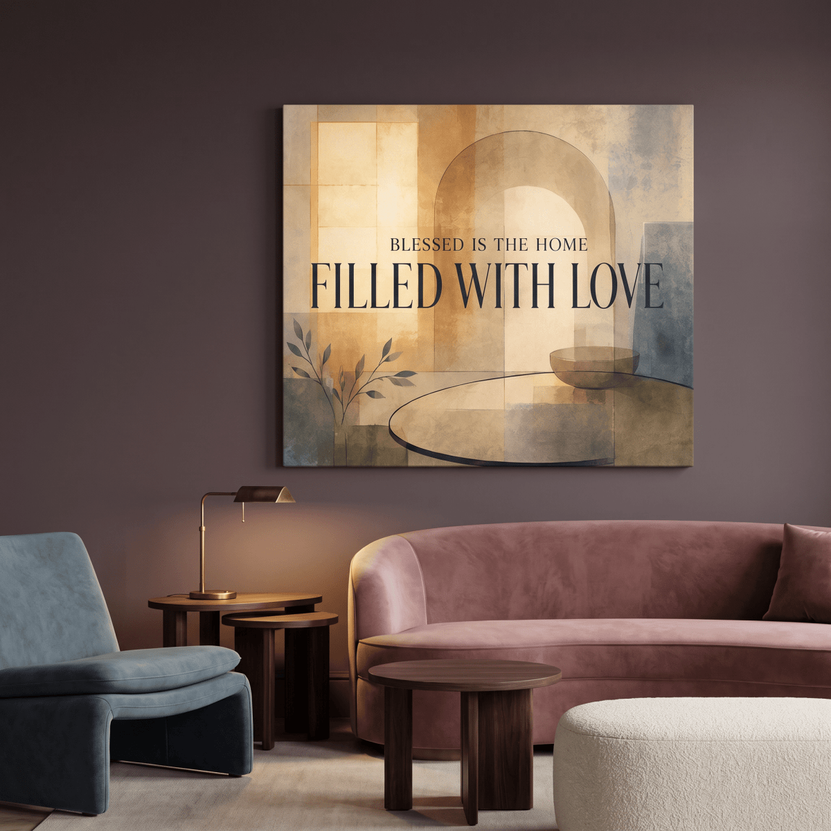 Blessed Is The Home Filled With Love Wall Art – Modern Abstract Canvas in Warm Neutral Cream & Gold - Sense for Decor