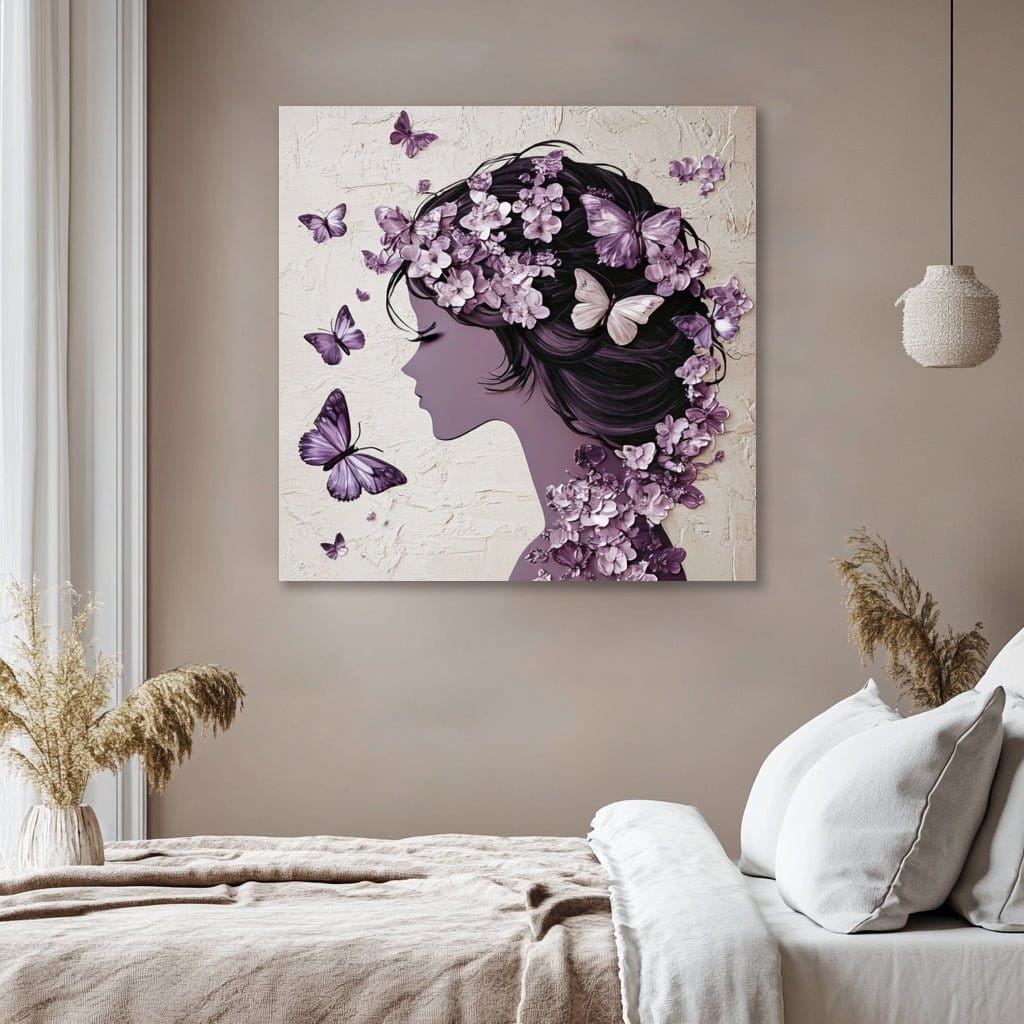 Blossom Silhouette – Purple Floral Butterfly Canvas Wall Art - Sense for Decor
