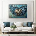 Blue Heart Feather Wall Art – Elegant Canvas for Modern Interiors