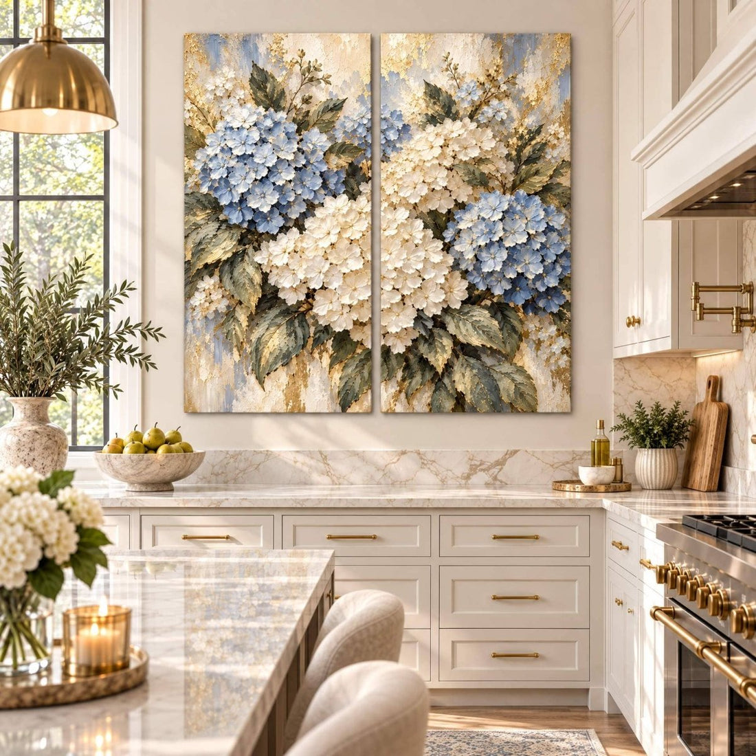 Blue Hydrangea Wall Art – Oversized 2 Piece Textured Look Canvas Set for Living Room and Bedroom - Sense for Decor