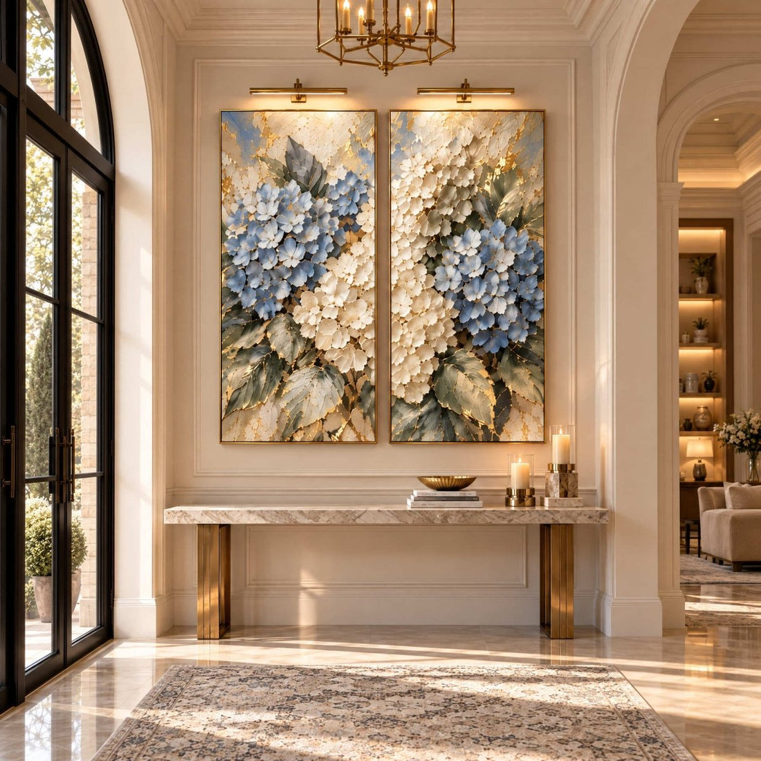 Blue Hydrangea Wall Art – Oversized 2 Piece Textured Look Canvas Set for Living Room and Bedroom - Sense for Decor