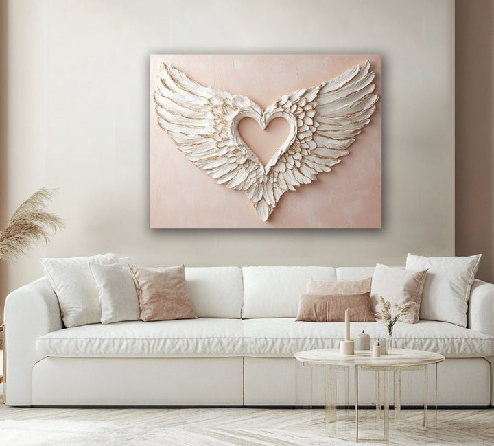 Blush Angel Embrace – Elegant Heart Wing Wall Art Canvas - Sense for Decor