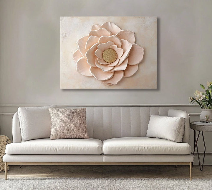 Blush Bloom Grace – Pink Flower Canvas Wall Art with Gold Center - Sense for Decor
