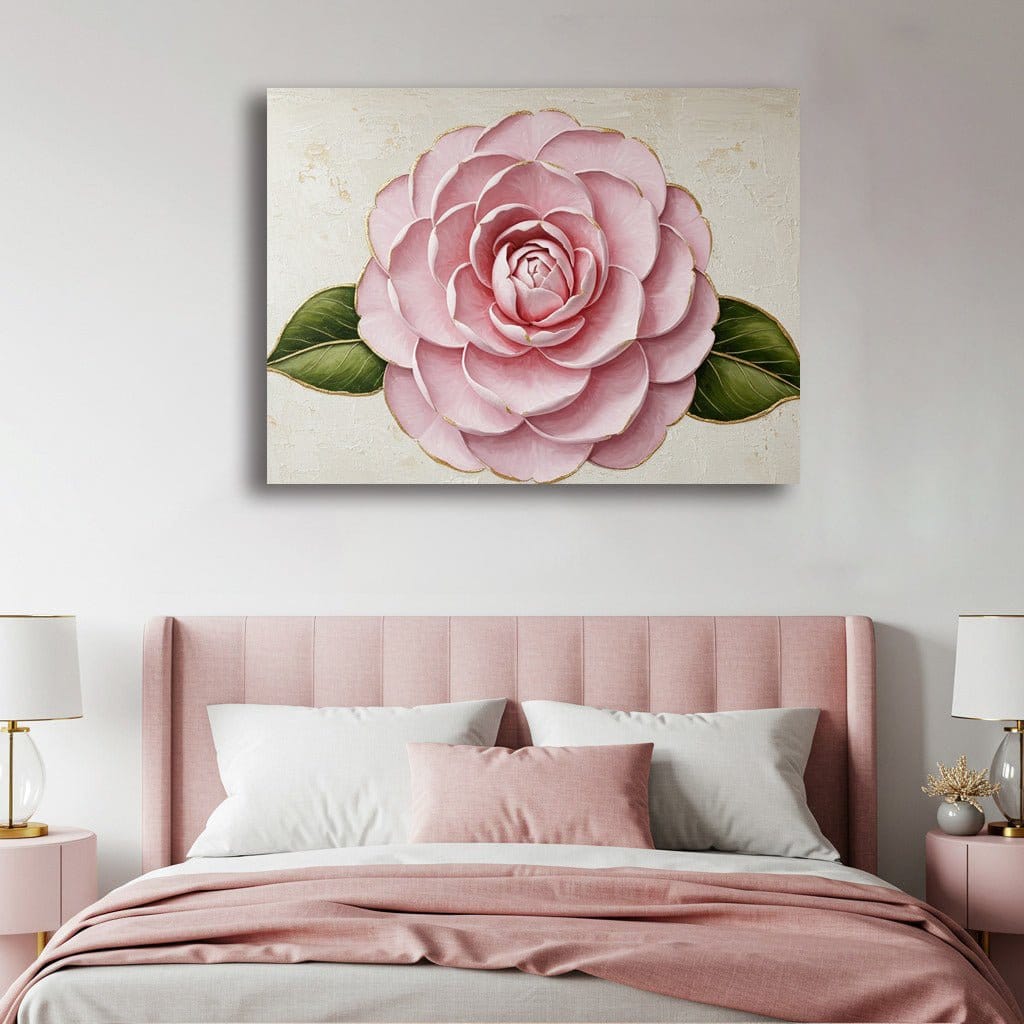 Blush Camellia Bloom Wall Art – Soft Pink Floral Canvas for Bedrooms - Sense for Decor