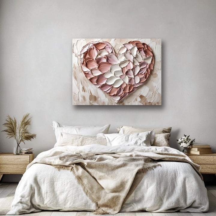 Blush Petal Heart Wall Art Canvas – Romantic Floral Accent for Bedroom - Sense for Decor