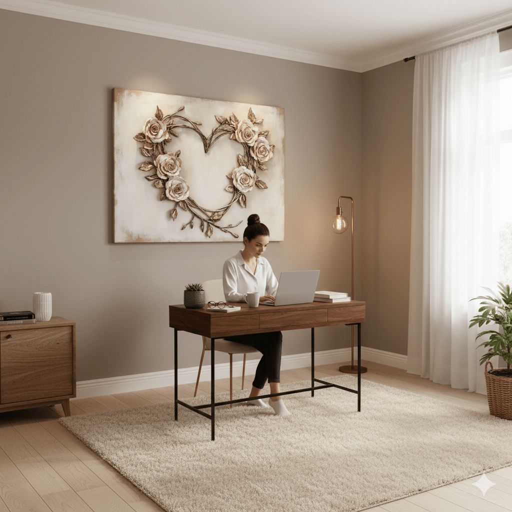 Blush Rose Heart Wall Art – Romantic Floral Canvas for Bedroom Decor - Sense for Decor