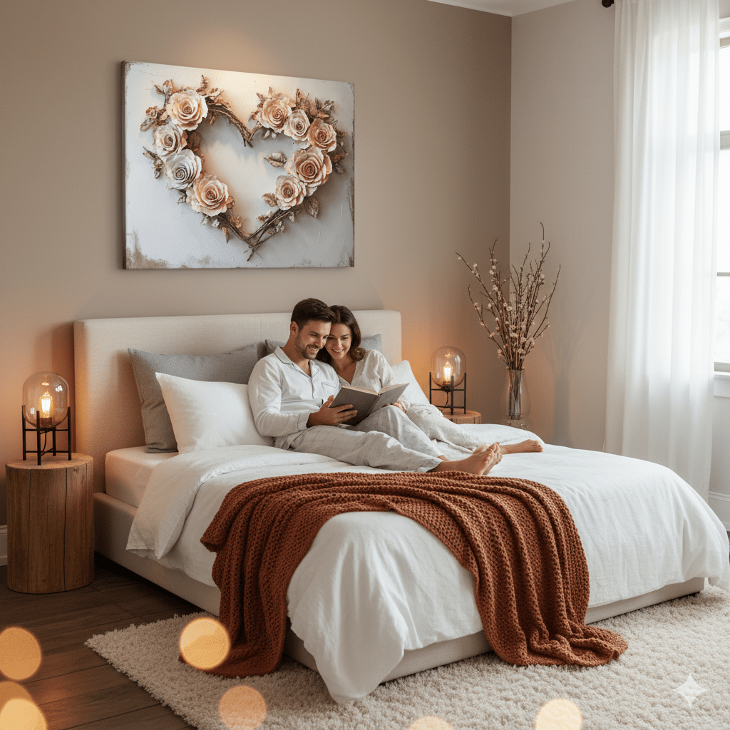 Blush Rose Heart Wall Art – Romantic Floral Canvas for Bedroom Decor - Sense for Decor