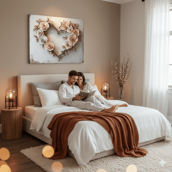 Blush Rose Heart Wall Art – Romantic Floral Canvas for Bedroom Decor - Sense for Decor