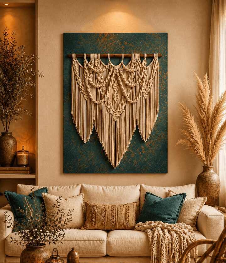 Bohemian Macramé Wall Art Canvas Print – Large Neutral Fiber Texture Living Room Decor - Sense for Decor