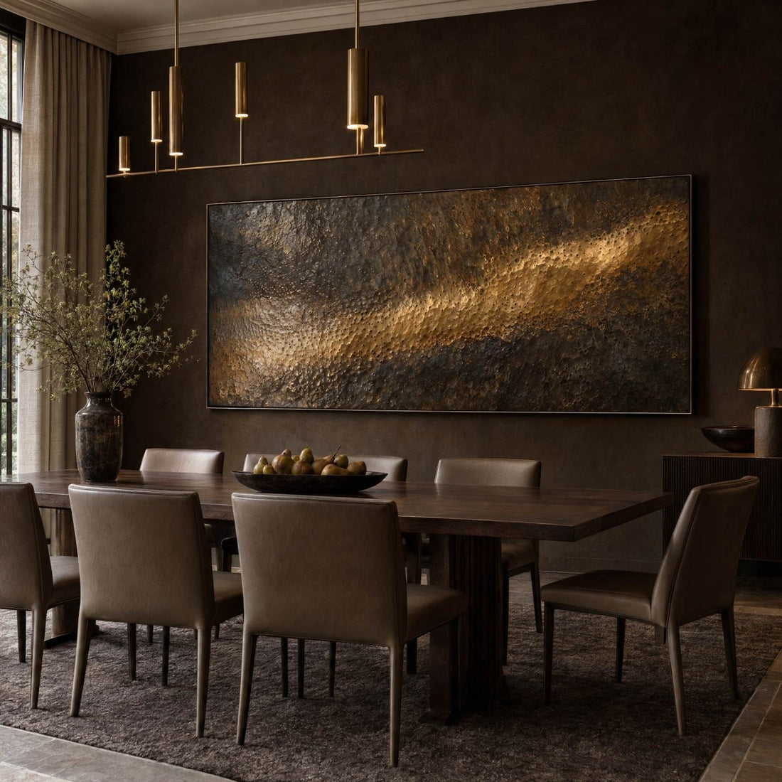 Brass Wall Art – Oversized Hammered Gold Relief Textured Look Canvas for Living Room - Sense for Decor