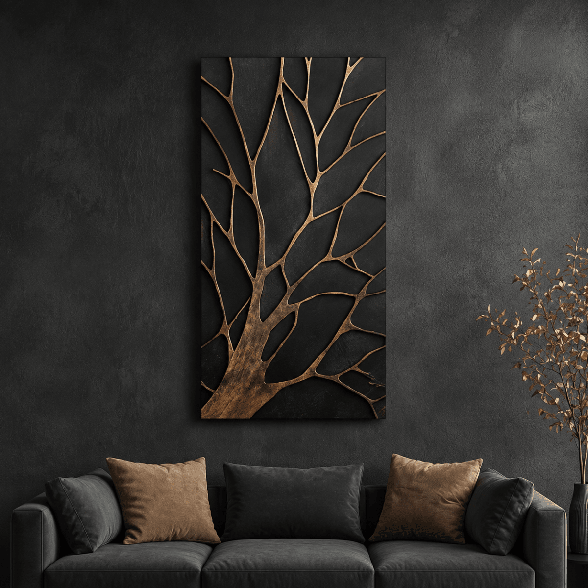 Bronze Branches – Abstract Tree Silhouette Wall Art Canvas - Sense for Decor