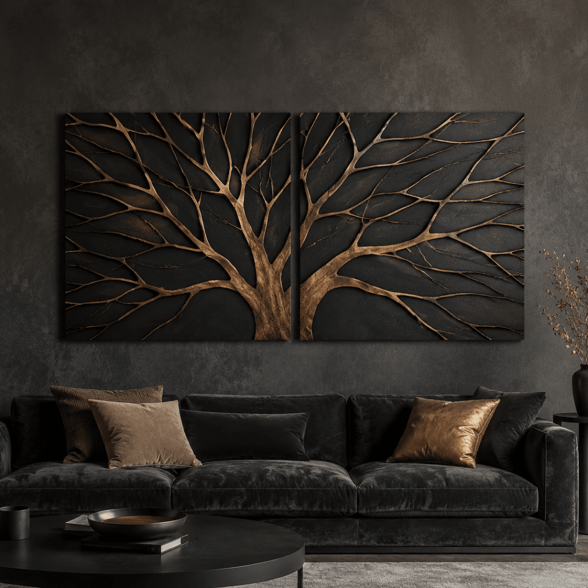 Bronze Branches – Abstract Tree Silhouette Wall Art Canvas - Sense for Decor