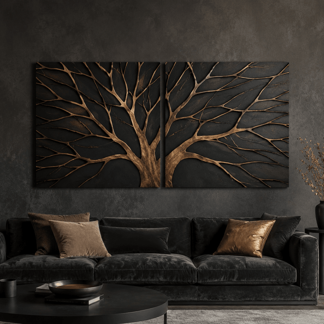Bronze Branches – Abstract Tree Silhouette Wall Art Canvas - Sense for Decor