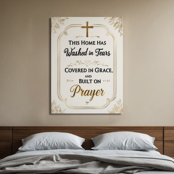 Built on Prayer – Elegant Gold & White Christian Wall Art for the Faith - Filled Home - Sense for Decor