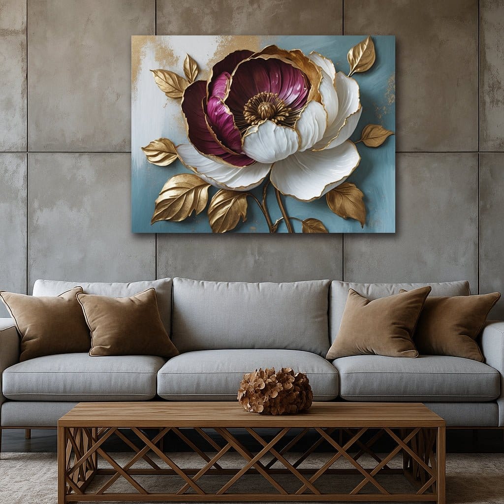 Burgundy & Ivory Peony Canvas Print Elegant Floral Wall Art - Sense for Decor